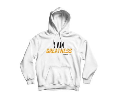 I AM Greatness Hoodie (white) - Vision Apparel Inc.